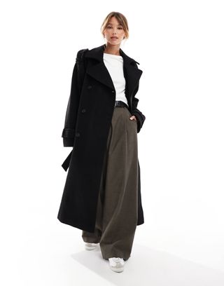 Asos Design Formal Faux Wool Trench Coat in Black