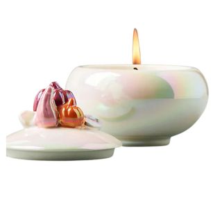 Fall Figural White Birch & Pumpkin Ceramic Candle