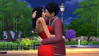Two sims make out in The Sims 4