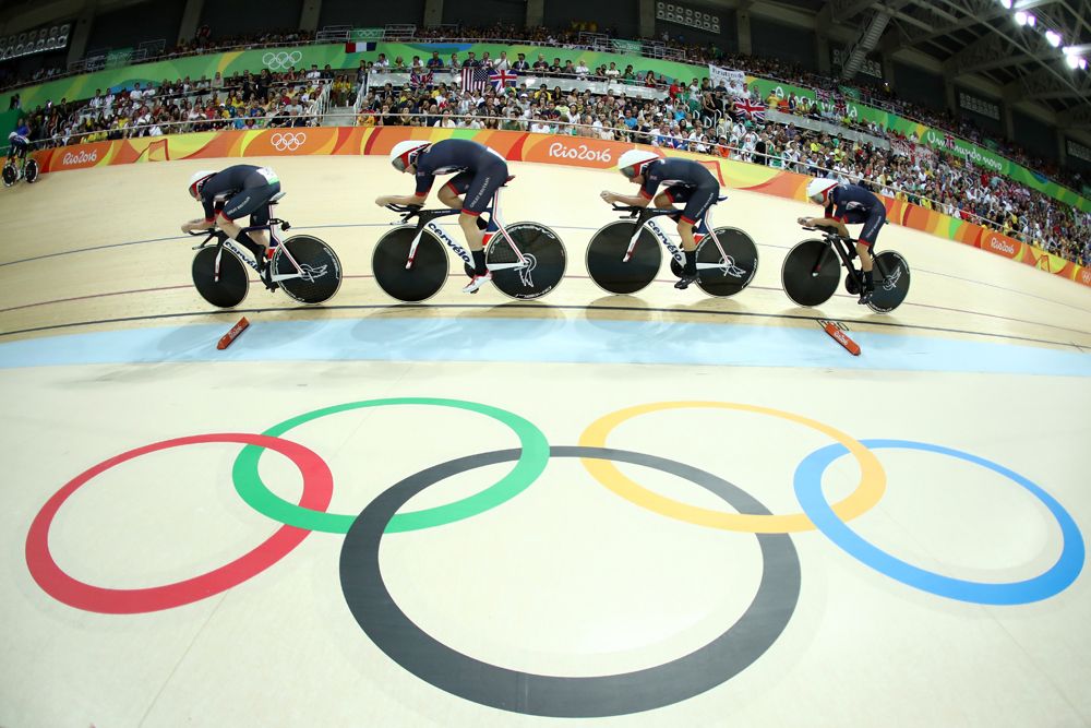 The Great Britain women's team in full flight