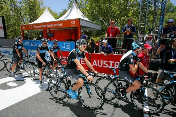 Team Sky line up to sign on after a great start to the season.