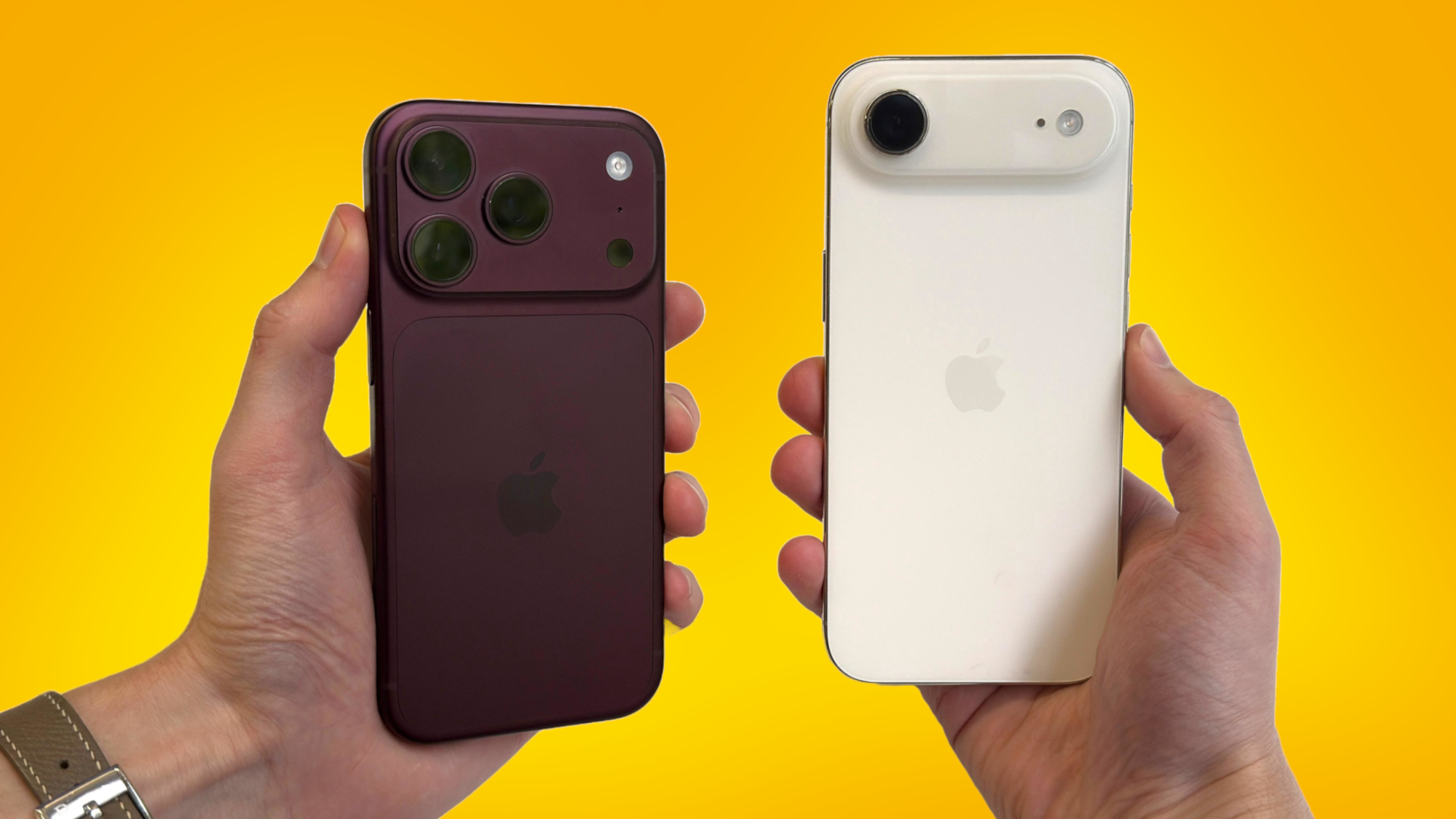 The iPhone 18 Pro and iPhone Air being held in opposite hands
