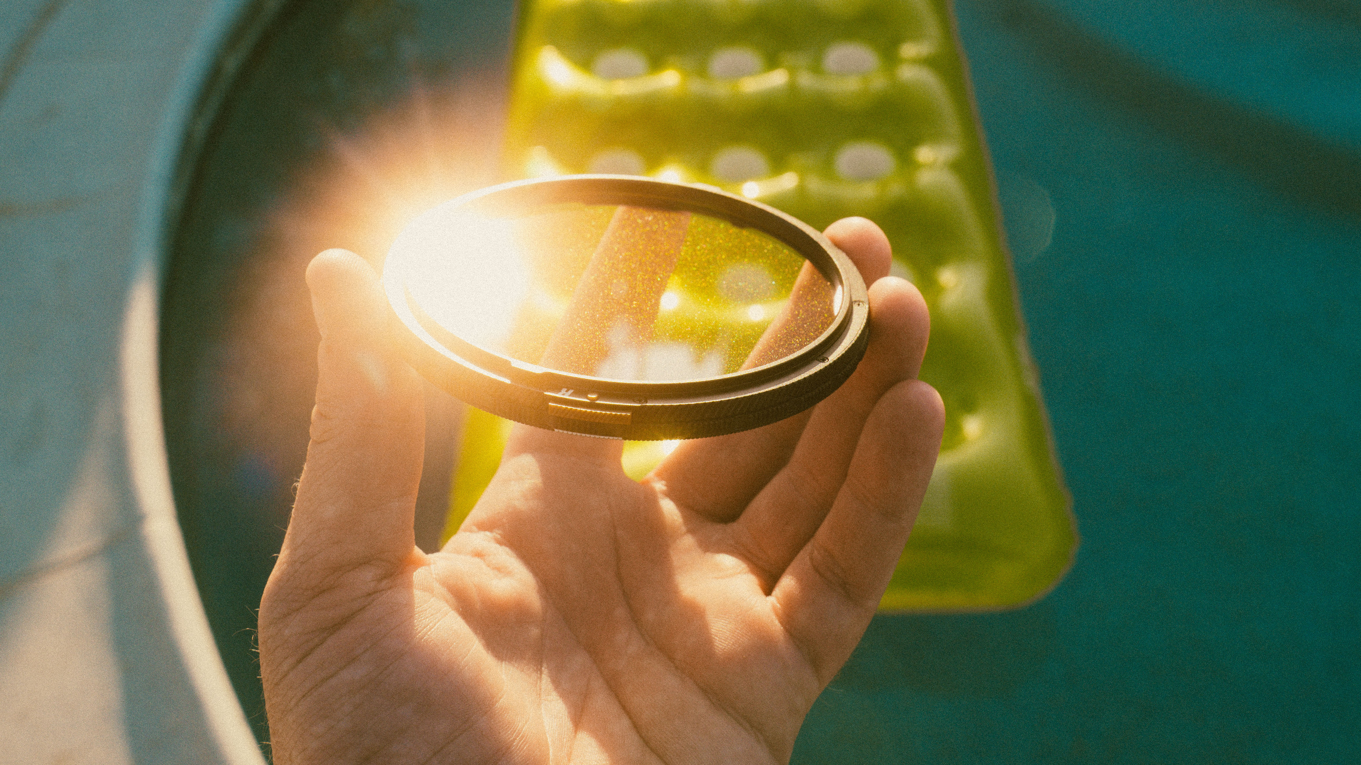 A retro-looking photograph of the PolarPro CineGold lens filter