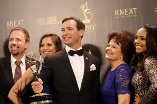 Mike Richards and producing team accept the Outstanding Game Show award for 'The Price is Right' onstage during the 45th annual Daytime Emmy Awards at Pasadena Civic Auditorium on April 29, 2018 in Pasadena, California.