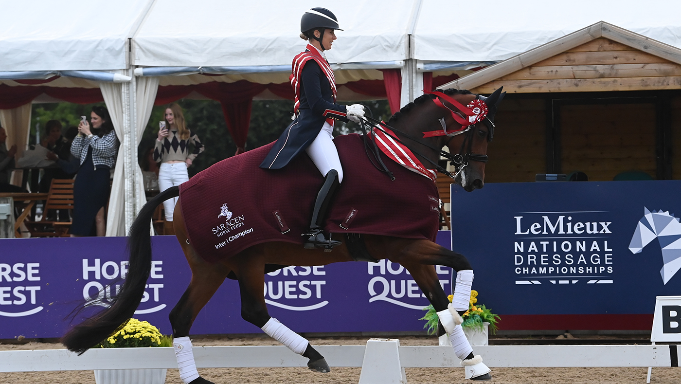 Times Kismet and Charlote Dujardin win a third national dressage championships sash