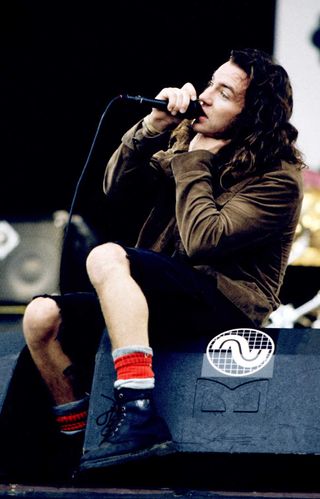ddie Vedder from American rock band Pearl Jam performs live on stage at Pinkpop festival in Landgraaf, Netherlands on 8th June 1992