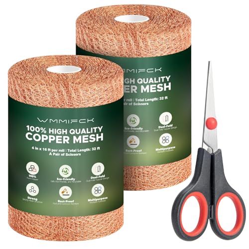 3rd Gen Copper Mesh Rodent Control Kit, 100% Pure Copper Wool for Slugs Snail Pest Bird Mice Rat Control, 2 Rolls Mesh Roll Wrap Wire With Scissors