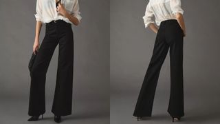 composite of model wearing Joe's Jeans Petite Mia High-Rise Wide-Leg Jeans in black from anthropologie