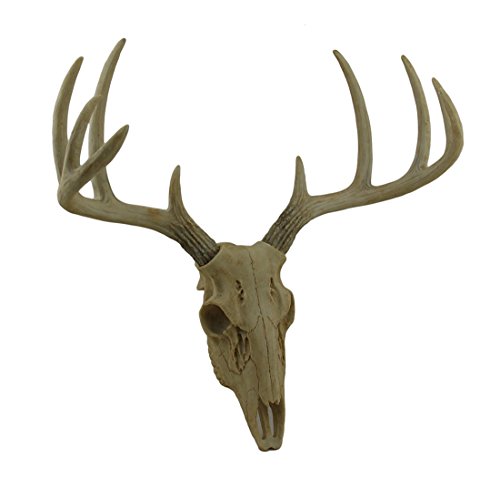Zeckos Little Bucky - 15-Inch Wall Mounted Faux Deer Skull With 10-Point Antlers - Hand-Painted Aged Finish - Lodge or Western Charm for Your Rustic Living Space
