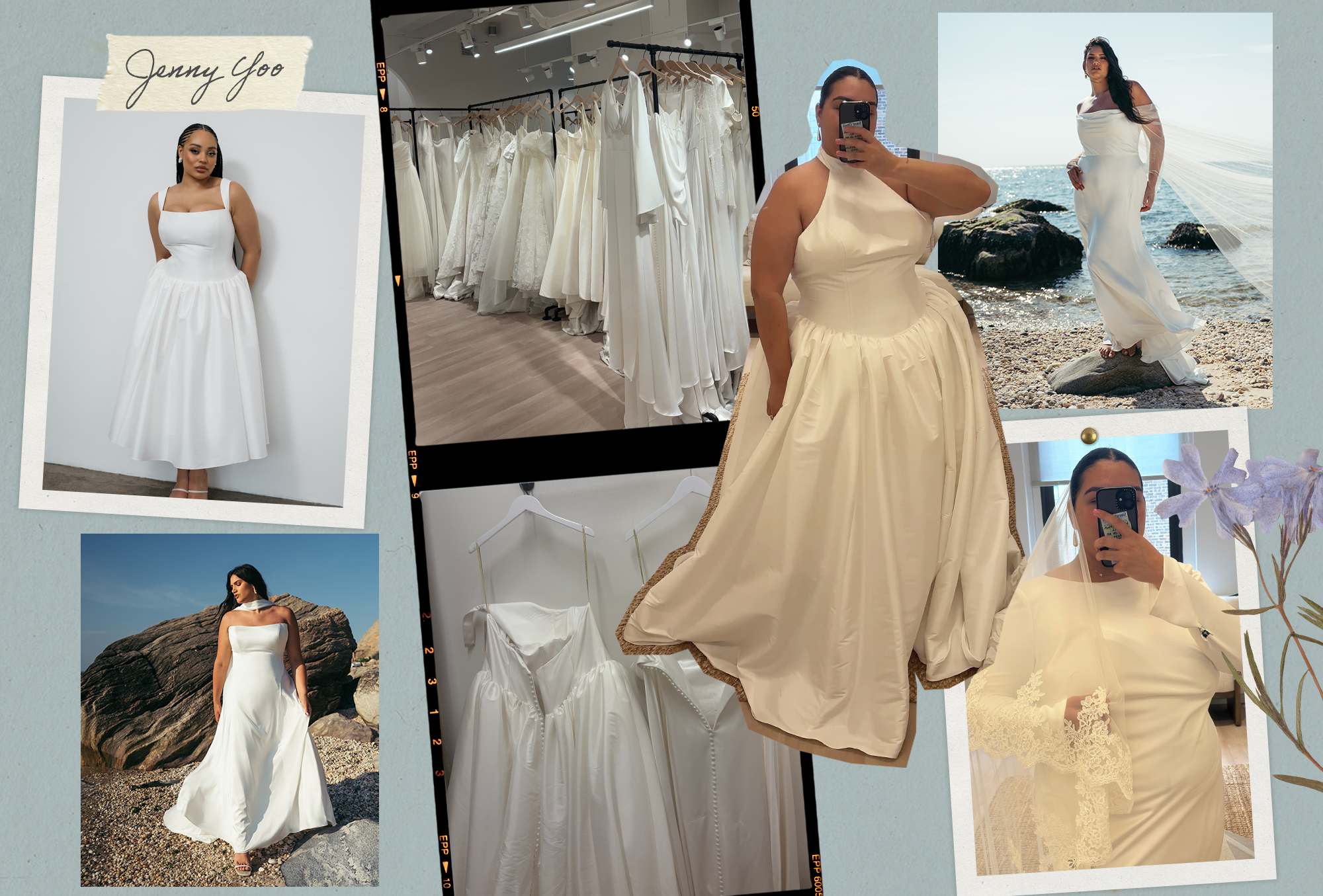 Editor Ana Escalante trying on plus-size wedding dresses.