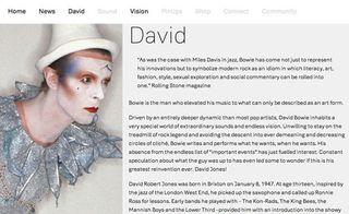 The microcopy has been made ultra-simple; the nav element for the bio section is just 'David'