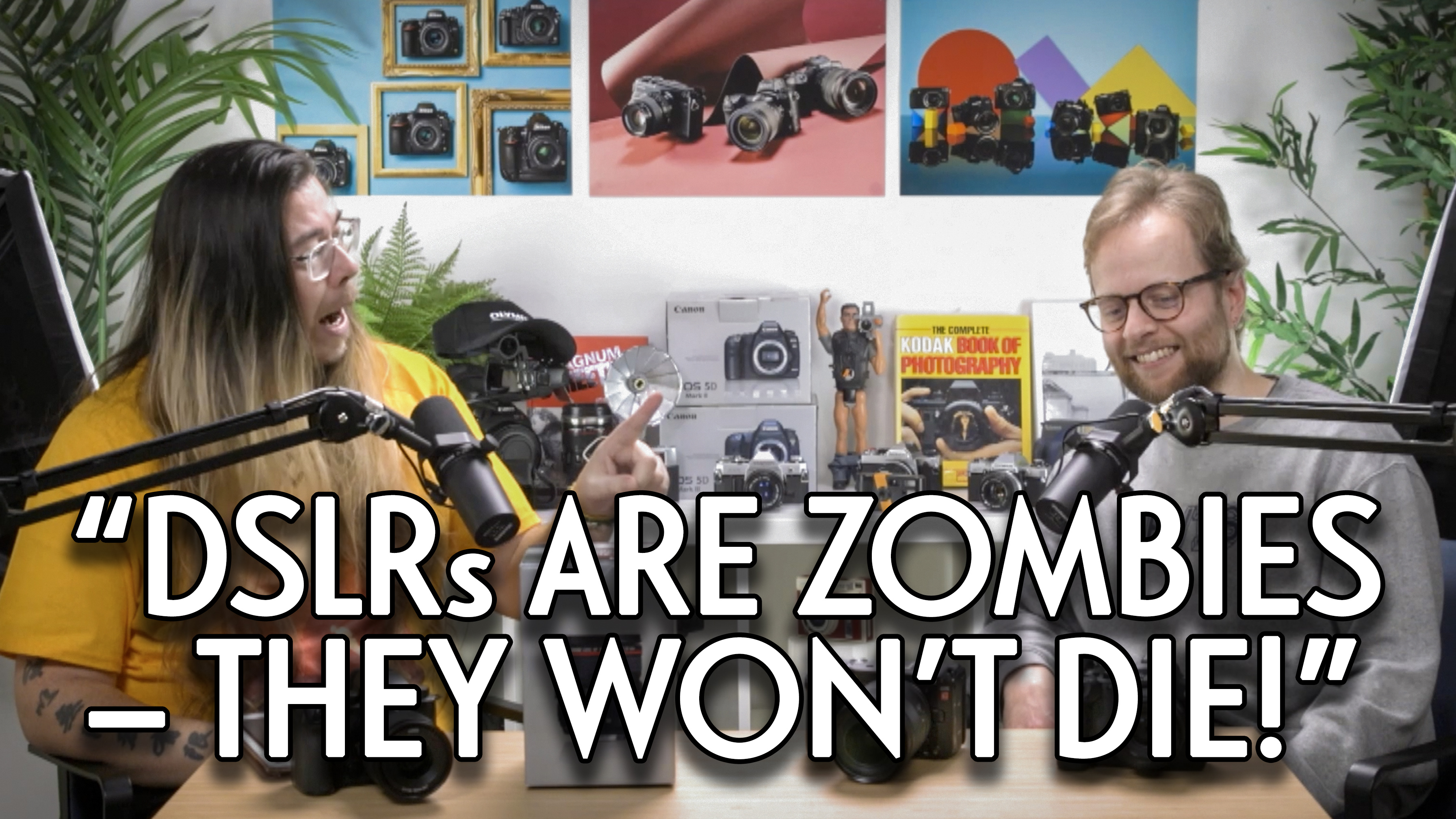 James Artaius and Mike Harris on the Bokeh Face podcast, with the text: "DSLRs are zombies &ndash;&nbsp;they won't die!"