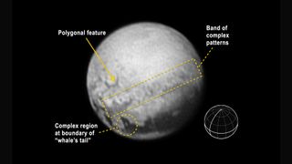 Annotated version of the Pluto image taken by NASA's New Horizons spacecraft on July 9, 2015.