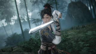 The protagonist of Where Winds Meet readies her sword for battle