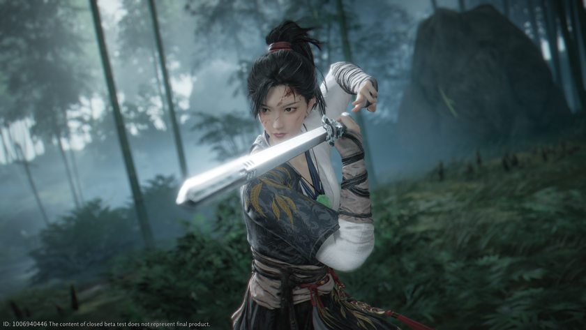 The protagonist of Where Winds Meet readies her sword for battle