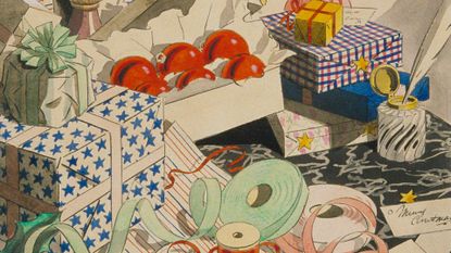 illustration of Christmas presents and wrapping materials