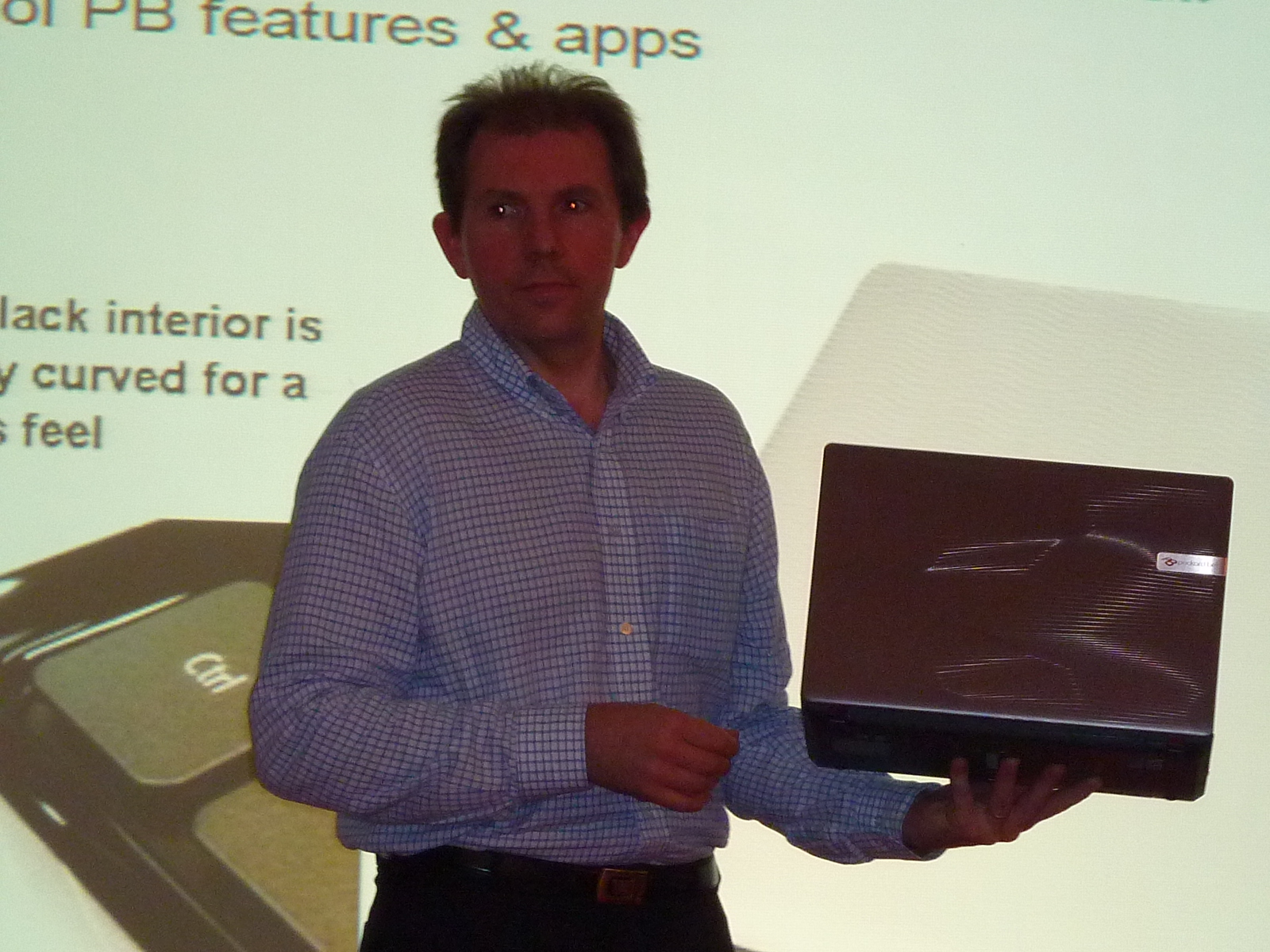 Packard Bell&#039;s product manager showing off the new Butterfly S range