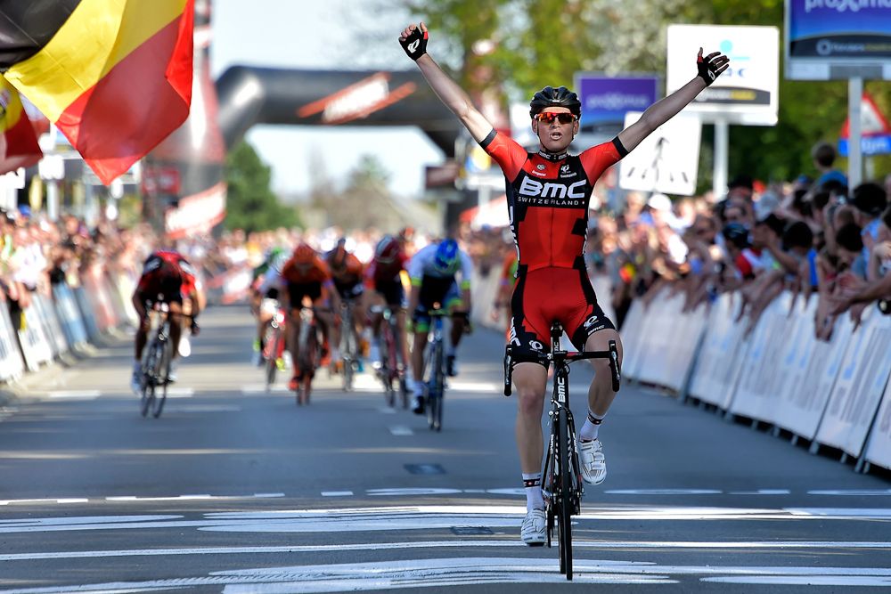 Hermans salutes his victory as the field closes.