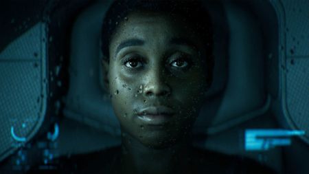 The protagonist lying down. 