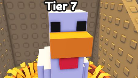 A close up of a Goose Chicken in Chicken Farm on Roblox.