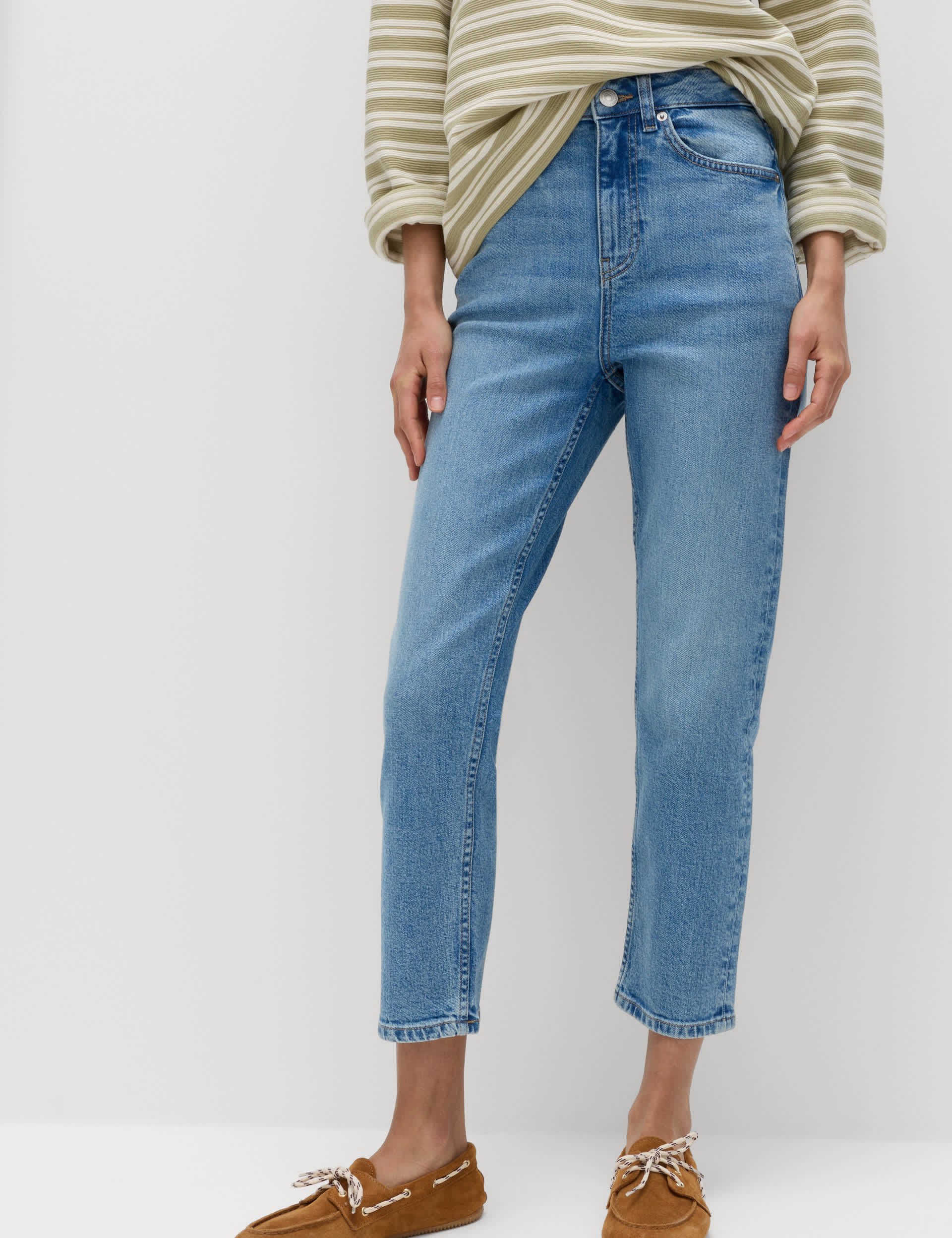 High Waisted Cropped Slim Fit Jeans