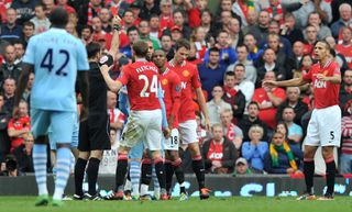 Jonny Evans was sent off in Manchester United's 6-1 derby loss to Manchester City in 2011