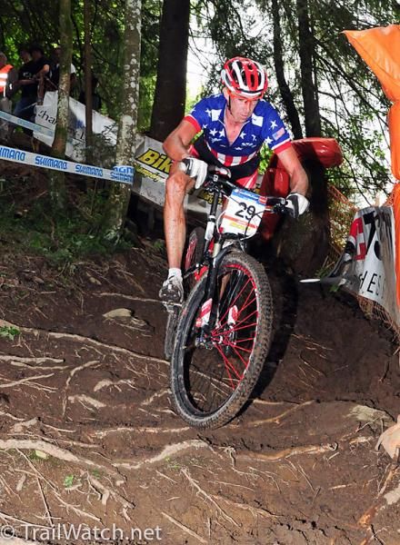 Todd Wells (Specialized) riding roots and mud while in the top ten.