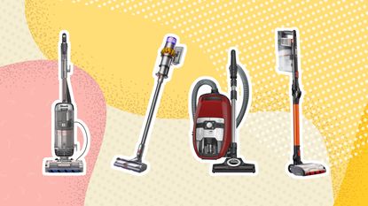 Image of four of the best vacuum cleaners on graphic background