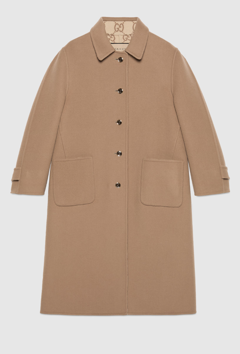 An image of a Gucci camel coat.