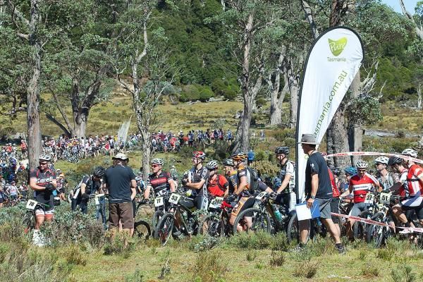 500 riders mass at the stage 1 start near Cradle Mountain.