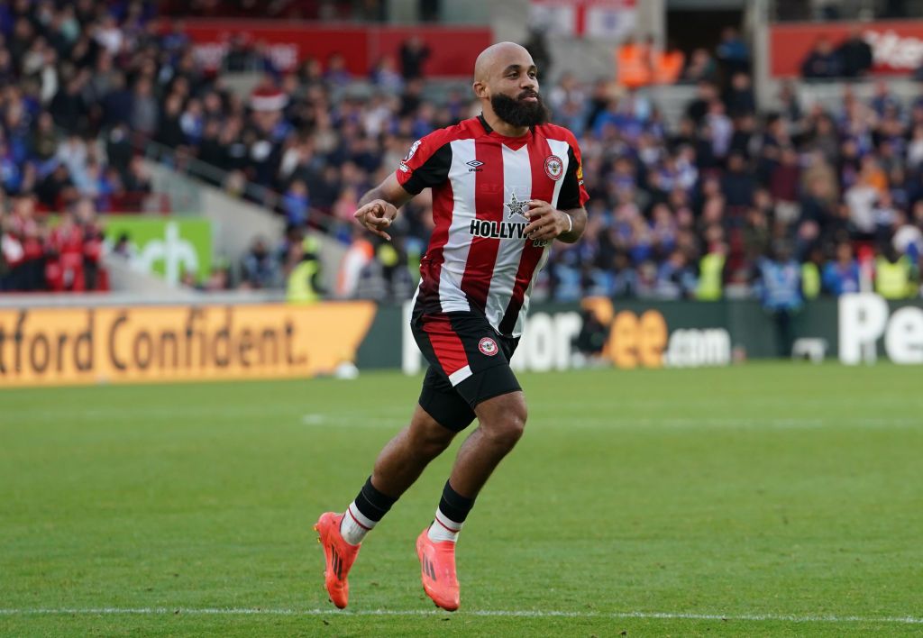 Manchester United target Bryan Mbeumo celebrates scoring his side&#039;s fourth goal during the Premier League match between Brentford FC and Ipswich Town FC at Gtech Community Stadium on October 26, 2024 in Brentford, England. (Photo by Stephanie Meek - CameraSport via Getty Images)