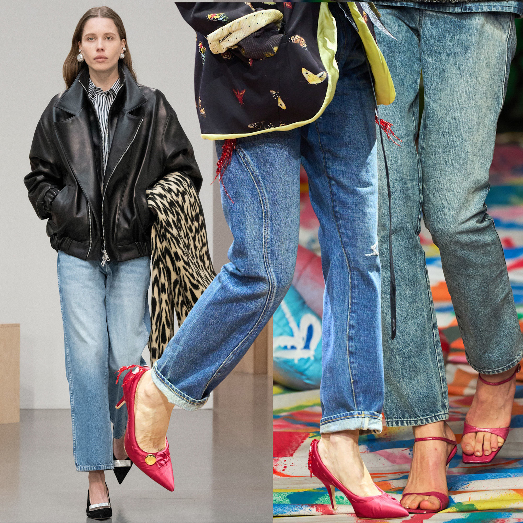 Women in straight-leg jeans