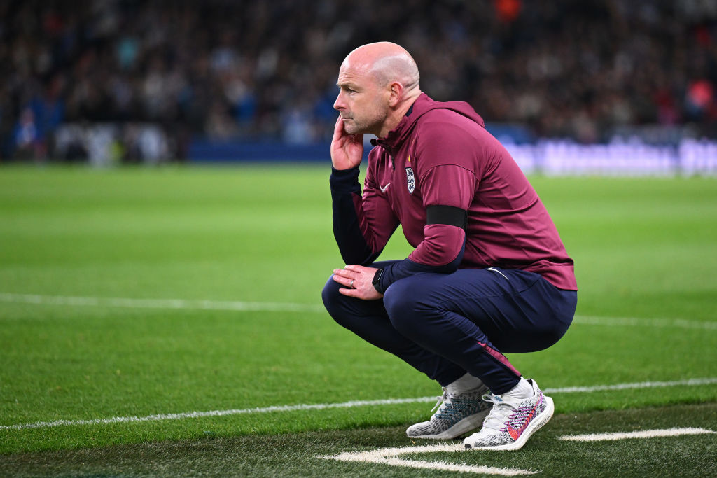 Lee Carsley, Interim Head Coach of England, looks on during the UEFA Nations League 2024/25 League B Group B2 match between England and Greece at Wembley Stadium on October 10, 2024 in London, England.