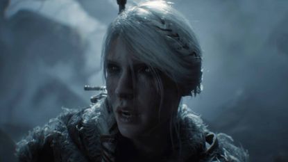 Ciri seen in the cinematic reveal trailer for The Witcher 4, out of breath from a fight.