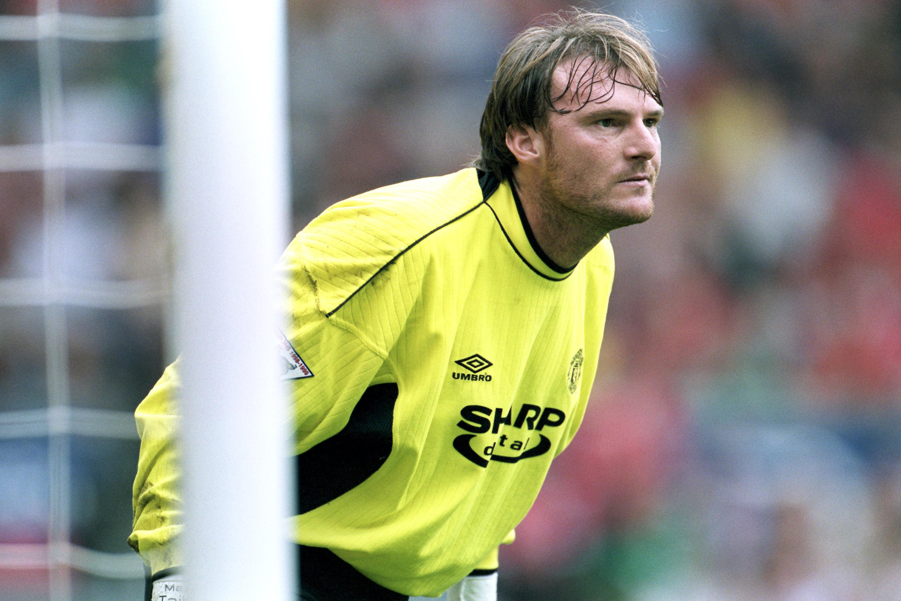 Massimo Taibi playing in goal for Manchester United, 1999