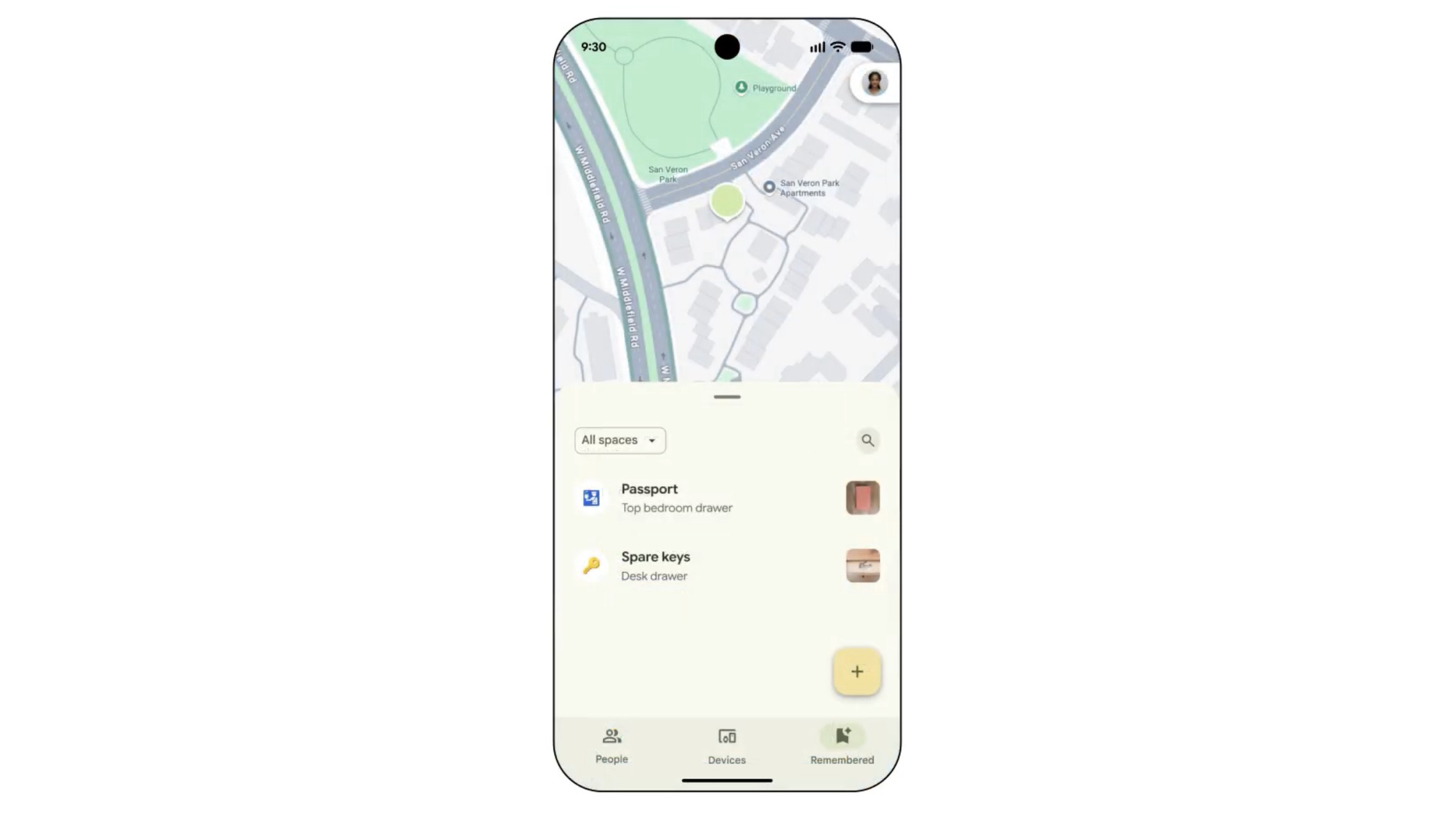 Remembered items in Find Hub