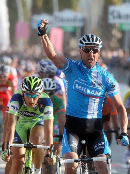 The sixth win of 2008: Alessandro Petacchi (Team Milram), 34, celebrates after winning stage four of the 43rd Tirreno-Adriatico