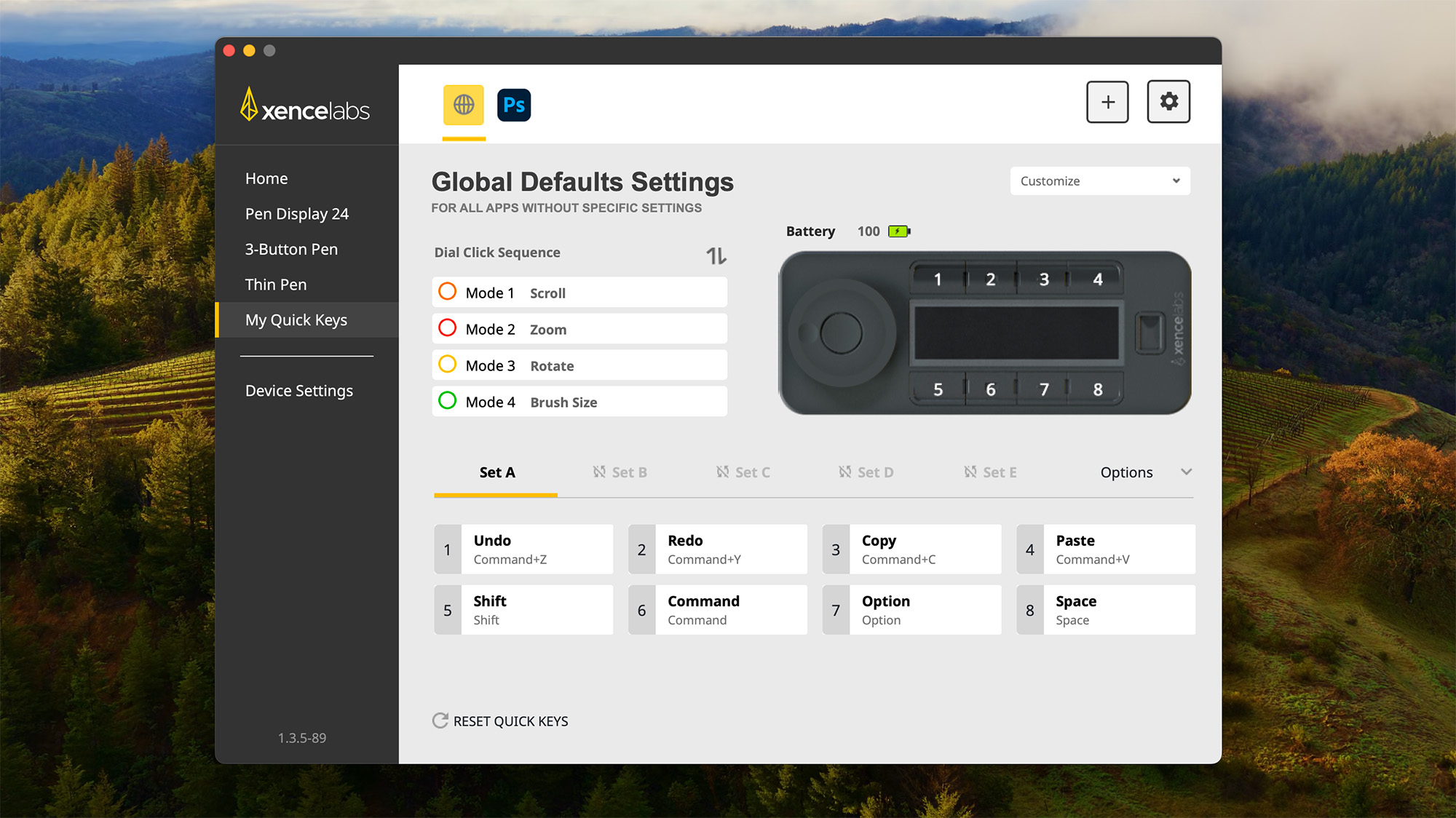 Screenshot of Xencelabs software customizing Quick Keys remote