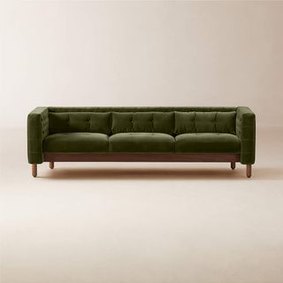 Green velvet mid-century sofa