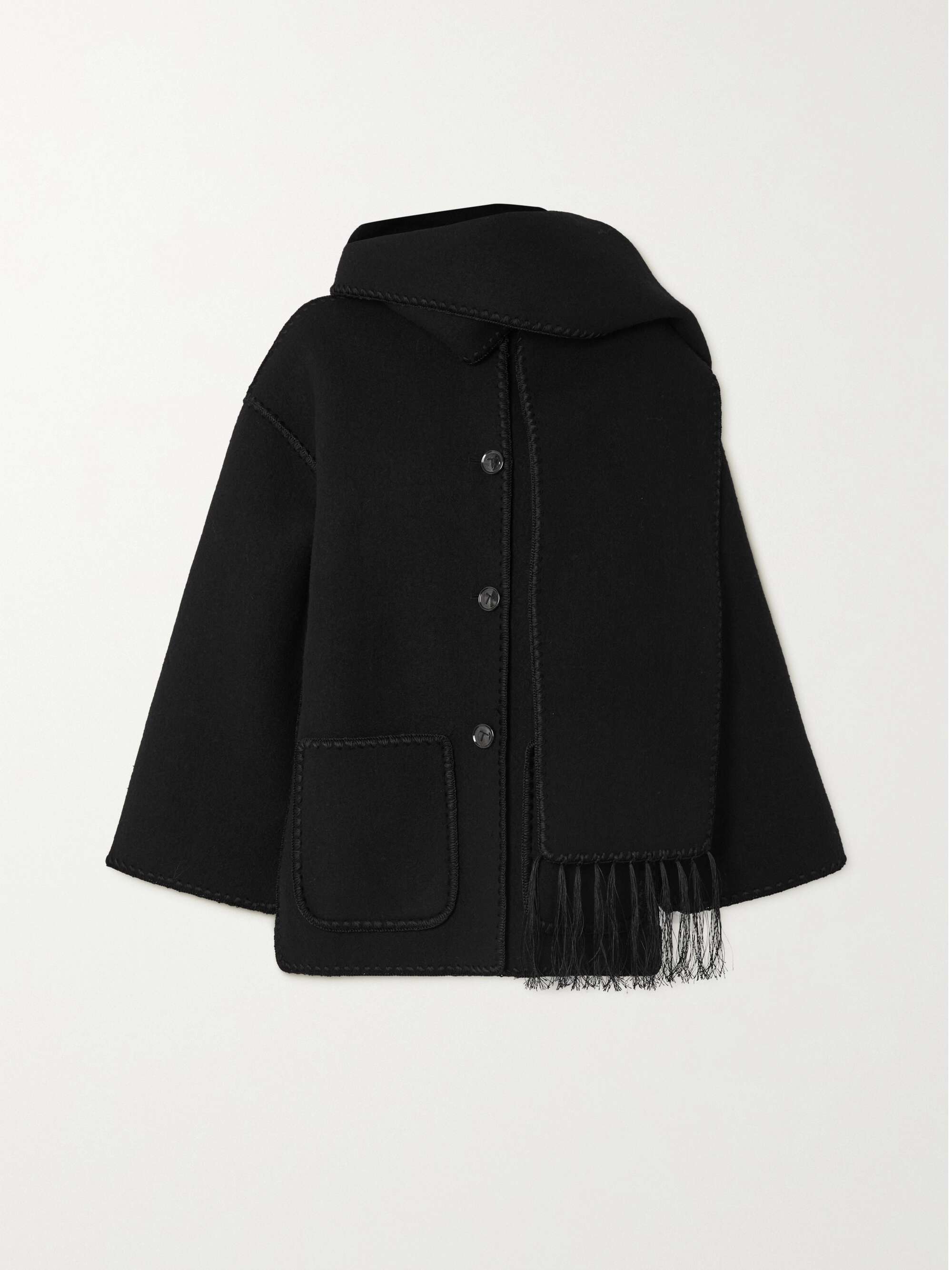 Draped Fringed Wool-Blend Jacket