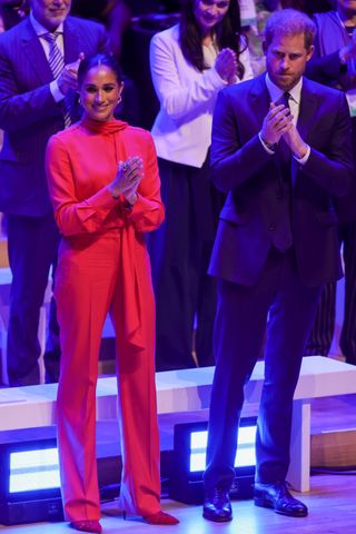 Meghan, Duchess of Sussex and Prince Harry, Duke of Sussex during the Opening Ceremony of the One Young World Summit 2022 at The Bridgewater Hall on September 05, 2022 in Manchester, England.