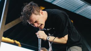 Bryan Garris of Knocked Loose performs at Avondale Brewing on June 15, 2019 in Birmingham, Alabama.