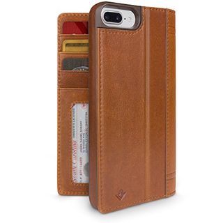 Twelve South Journal for iPhone 8 Plus/ 7 Plus/ 6 Plus, cognac | Leather Wallet Folio Case and Display Stand
