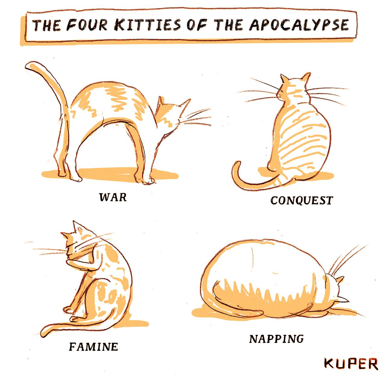 Editorial Cartoon U.S four cats of the apocalypse war conquest famine napping