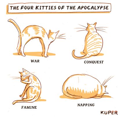 Editorial Cartoon U.S four cats of the apocalypse war conquest famine napping