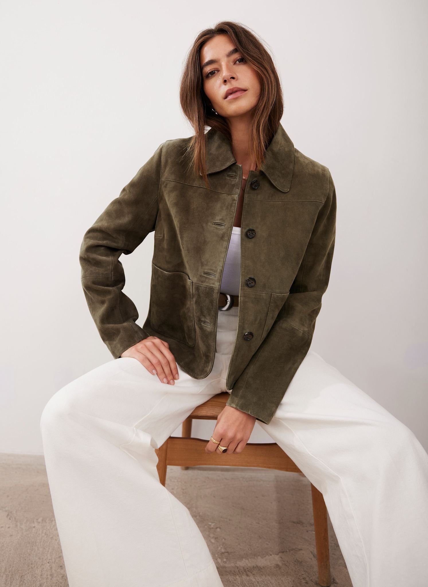 Khaki Suede Pocket Detail Jacket