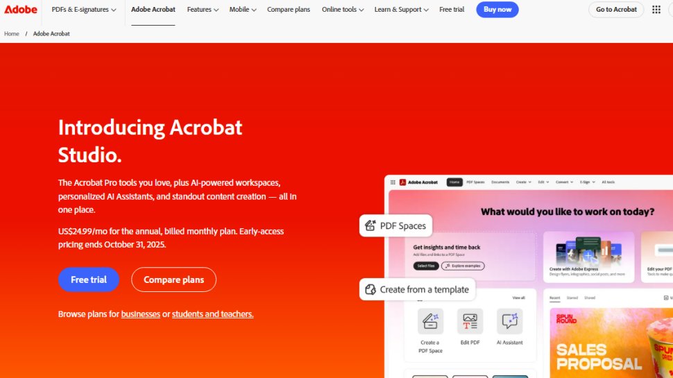 Website screenshot of Adobe Acrobat Sign (October, 2025)