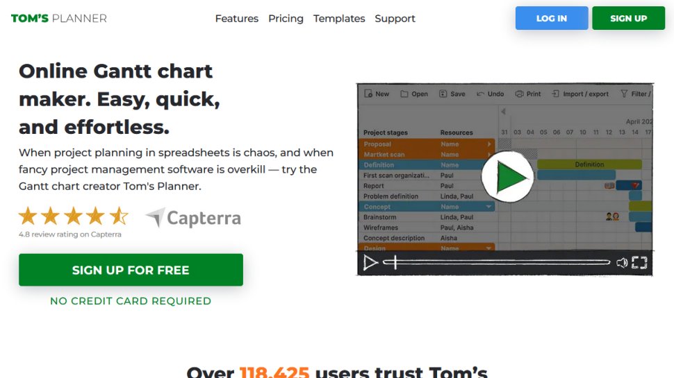 Tom's Planner website screenshot (March 2026).