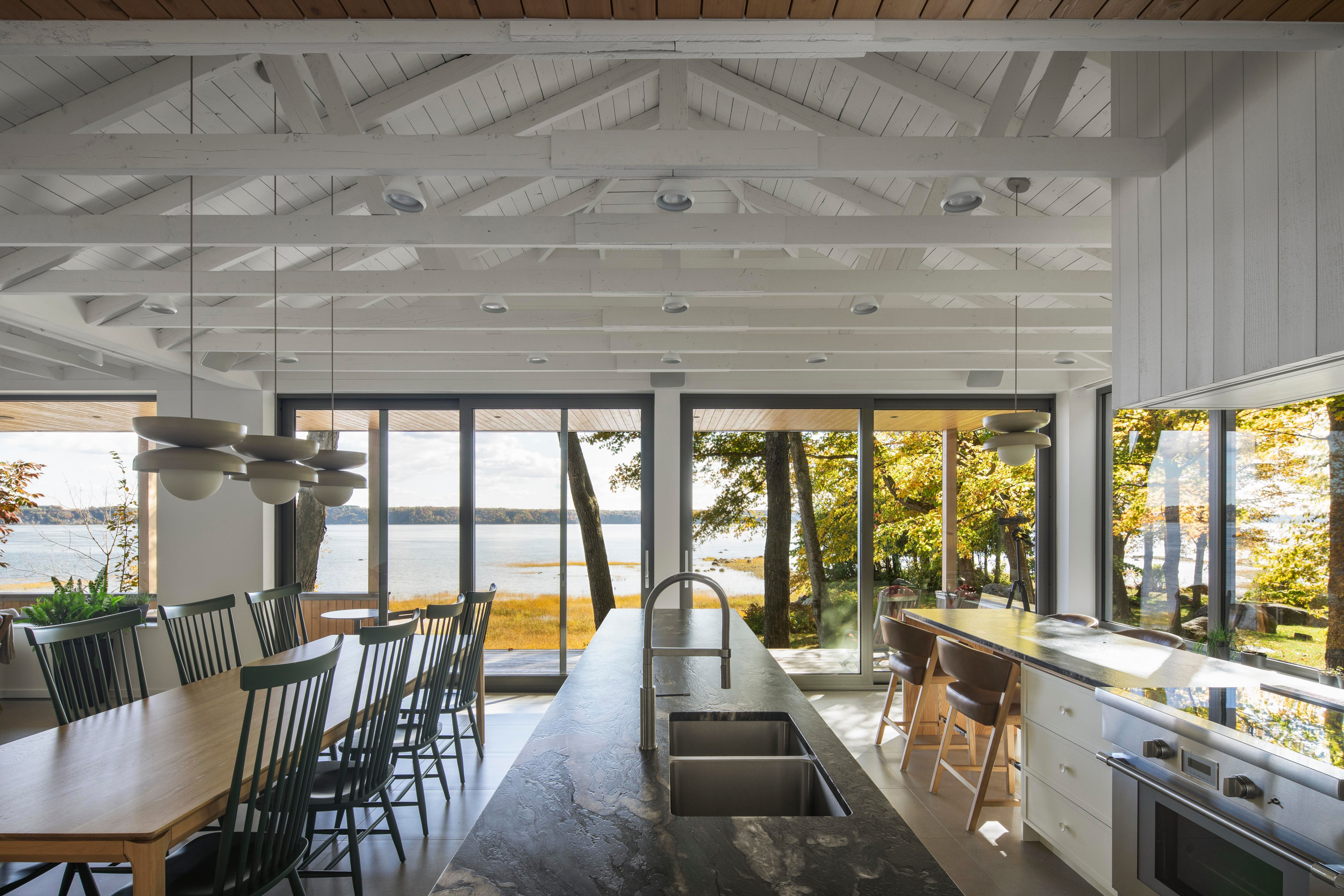 Inside the original cottage, looking out to the river