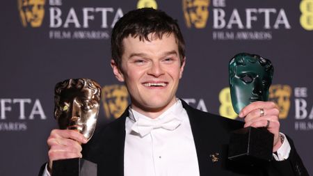Robert Aramayo with the Leading Actor Award for 'I Swear' and the EE Rising Star Award in the winners room during the 2026 EE BAFTA Film Awards at The Royal Festival Hall on February 22, 2026